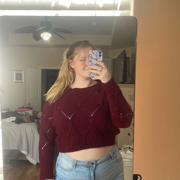 Burgundy Cropped Sweater - Picture 1 of 1